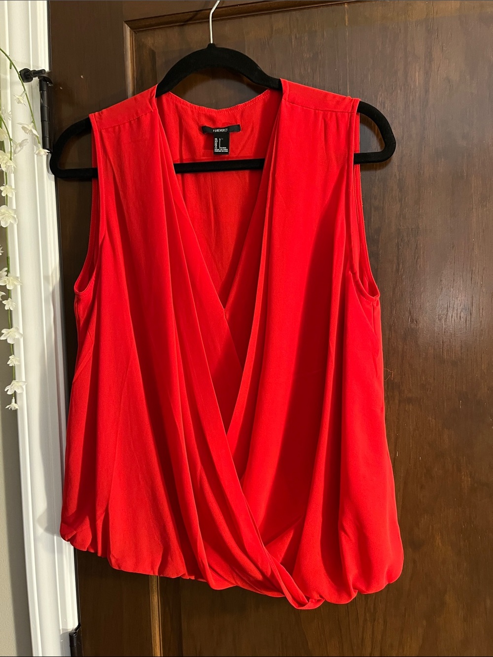 Lush Red Draped Surplice Sleeveless Top NWOT